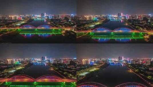 邕江凌铁大桥夜景航拍延时高清在线视频素材下载
