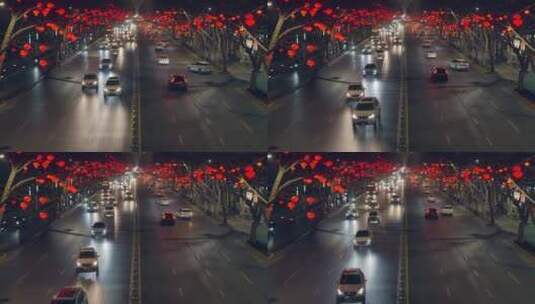 城市街道的红灯笼高清在线视频素材下载