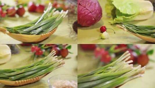 【镜头合集】大厨切韭菜蔬菜高清在线视频素材下载