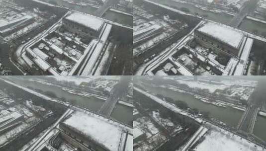 4k航拍南京中华门明城墙雪景高清在线视频素材下载