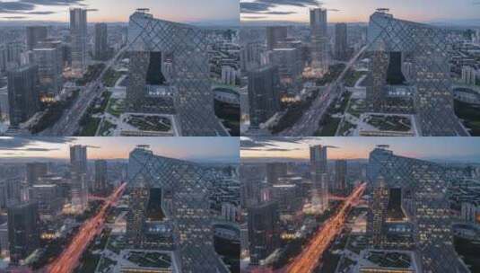 北京城市日转夜延时，国贸桥车水马龙高清在线视频素材下载
