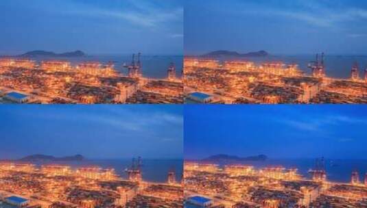 夜幕降临时繁忙的上海洋山港延时高清在线视频素材下载
