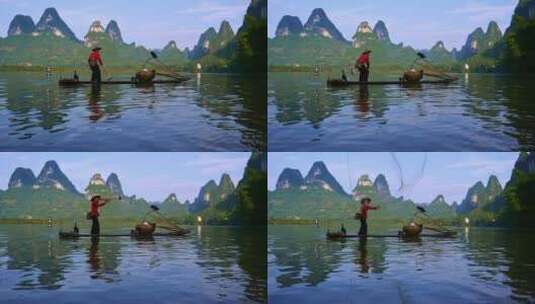 广西桂林山水渔翁倒影高清在线视频素材下载