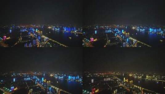 武汉江滩航拍长江两岸灯光秀709高清在线视频素材下载