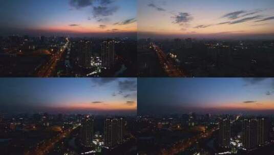 杭州下沙的日落黄昏夜景航拍高清在线视频素材下载