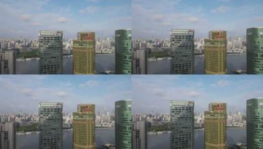 上海陆家嘴外滩黄浦江轮渡地标建筑4K航拍高清在线视频素材下载