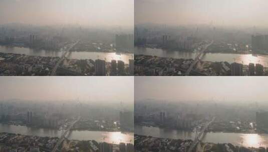 广州鹤洞大桥和城市天际线日出延时航拍4k高清在线视频素材下载