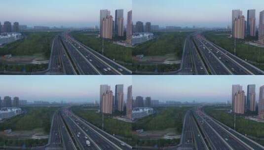航拍杭州傍晚城市高架桥高清在线视频素材下载