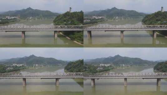 航拍湖南黔阳古城沅江铁路桥高清在线视频素材下载