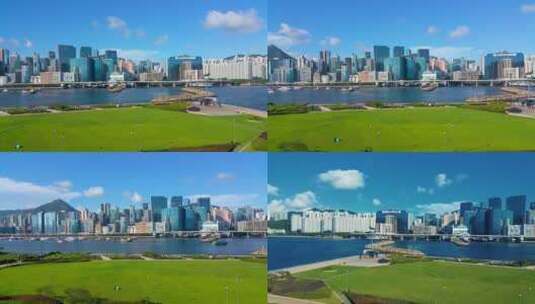 旋转拍摄沿海城市香港高清在线视频素材下载