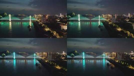 城市航拍宜昌夷陵长江大桥夜景灯光秀高清在线视频素材下载