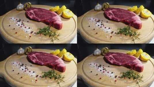 切菜板上的一大块牛肉排高清在线视频素材下载