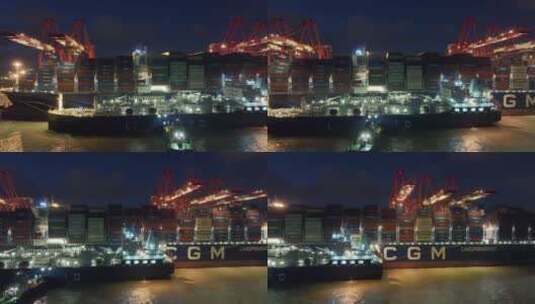 上海洋山港货轮装卸货夜景高清在线视频素材下载