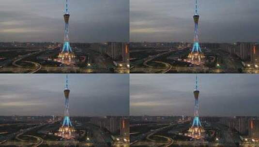 郑州中原福塔城市地标交通航拍夜景高清在线视频素材下载