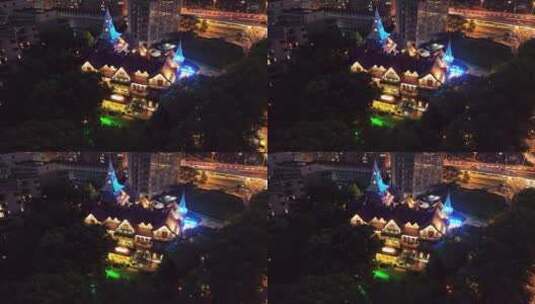 上海马勒别墅城堡北欧建筑夜景航拍4K高清在线视频素材下载