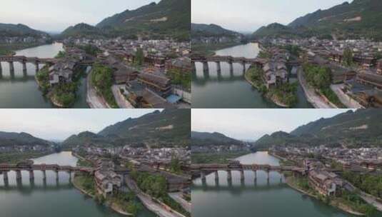 重庆黔江濯水古镇风雨廊桥航拍高清在线视频素材下载