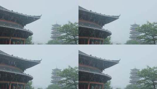 柳州文庙中式庭院古建筑雨景雨季大雨暴雨高清在线视频素材下载