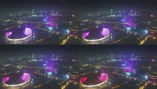 金华义乌城市地标夜景 航拍高清在线视频素材下载