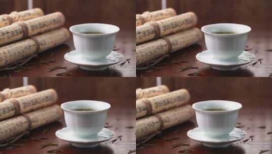 古代文人书房书桌上沏好的茶高清在线视频素材下载
