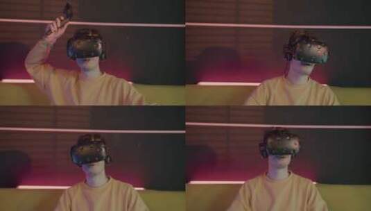 男孩戴虚拟现实眼镜高清在线视频素材下载