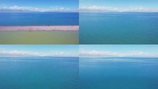 航拍新疆5A级旅游景区赛里木湖湛蓝的湖水高清在线视频素材下载