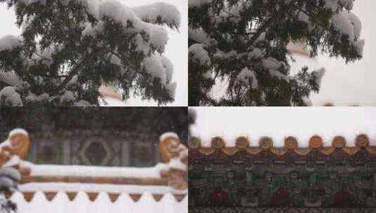 大雪中的故宫后花园飘雪下摇慢镜头高清在线视频素材下载