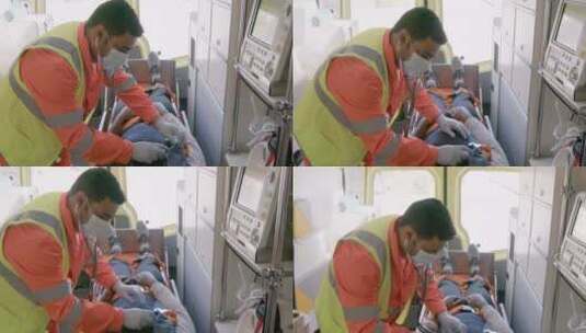 救护车上的工作人员高清在线视频素材下载