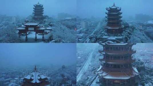 【航拍】武汉黄鹤楼雪景01高清在线视频素材下载