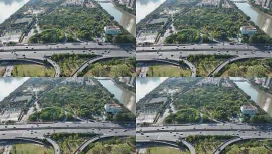 广州大桥交通二沙岛航拍高清在线视频素材下载