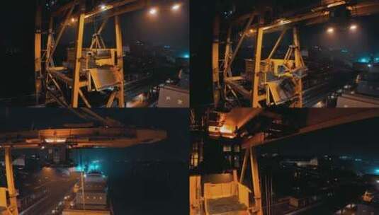 黄浦江码头卸煤龙门吊高清在线视频素材下载