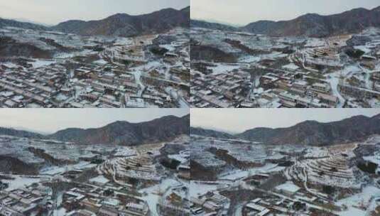 4K航拍农村雪景  白雪皑皑村庄高清在线视频素材下载
