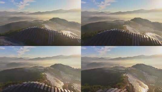 山顶太阳能光伏板航拍高清在线视频素材下载