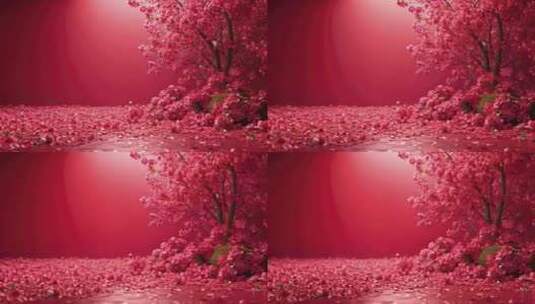 红色中式场景，长满红色花朵的树高清在线视频素材下载