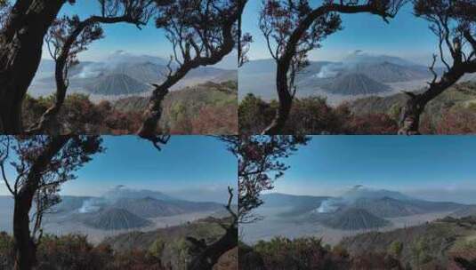 印尼爪哇岛布罗莫火山日出航拍自然风光高清在线视频素材下载