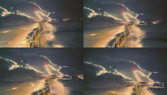 阿勒泰市 将军山滑雪场夜景风光航拍 新疆高清在线视频素材下载