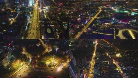 南京市市区车流城市夜景航拍延时高清在线视频素材下载