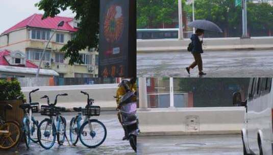 城市马路下雨天雨水雨滴街景街道街头风景风高清在线视频素材下载