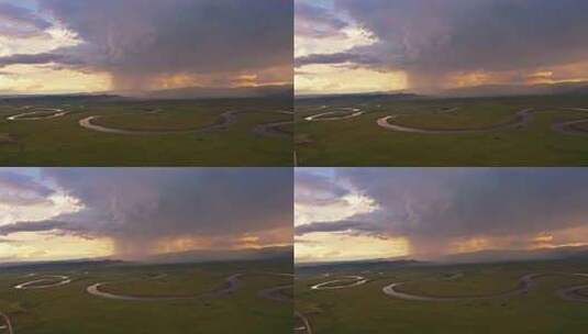 四川阿坝若尔盖草原暴风雨航拍高清在线视频素材下载