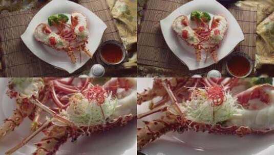 4K美食海鲜冰镇澳洲大龙虾波龙高清在线视频素材下载