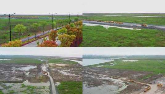 台州湾新区，提升后的海边堤坝，工程施工高清在线视频素材下载
