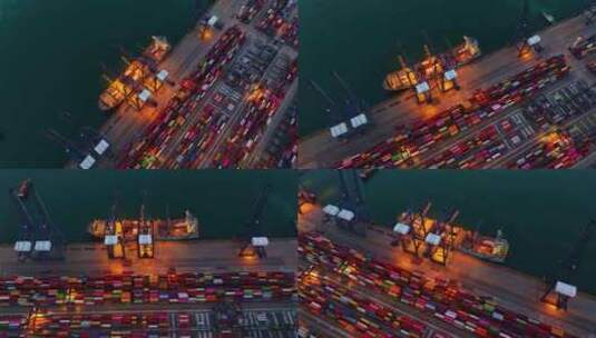航拍深圳盐田港港口码头夜晚高清在线视频素材下载