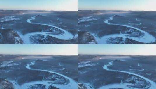 大兴安岭林海雪原黎明冰河冻雾高清在线视频素材下载
