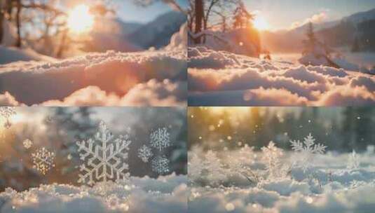 冬天雪花雪景下雪天冰晶雪花特写空镜头唯美高清在线视频素材下载