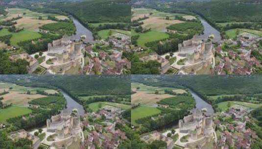 多尔多涅4号城堡上空无人机酒店，法国高清在线视频素材下载