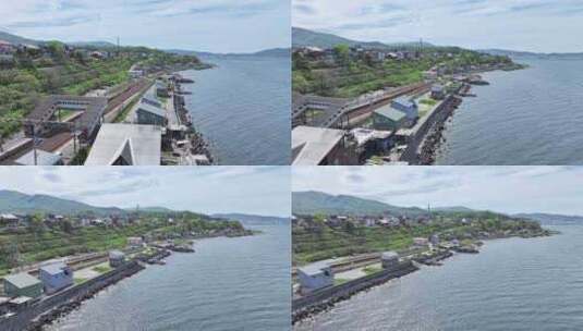 北海道 小樽 日本旅游 日本航拍 海边铁路高清在线视频素材下载