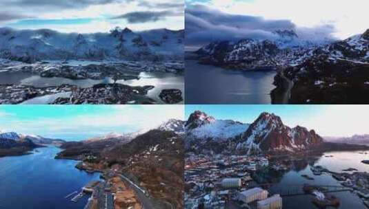 4K航拍挪威罗弗敦群岛亨宁斯维尔风光高清在线视频素材下载
