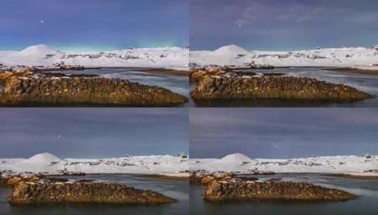 4k延时冰岛雪山河流星空极光蓝调景观高清在线视频素材下载