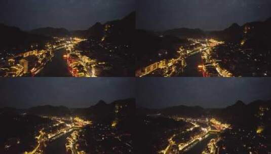 贵州黔东南镇远古镇夜景灯光航拍高清在线视频素材下载