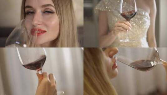 外国美女喝红酒参加宴会高端晚宴美女礼服高清在线视频素材下载