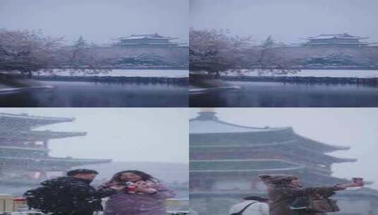 西安钟楼雪中的浪漫高清在线视频素材下载